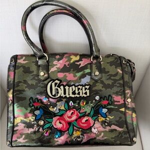 Guess Floral Camouflage Satchel - Green, Pink, Yellow, Rhinestones and Roses